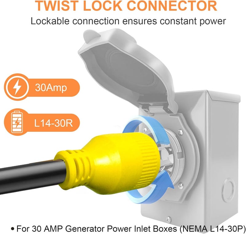 Suplevel NEMA 14-50P to L14-30R Generator Transfer Switch Adapter Cord, 240V/120V 50 Amp Male to 30 Amp Female Twist Lock 4 Prong Generator Adapter Cord, STW 10 AWG Heavy Duty ETL Listed - Image 4